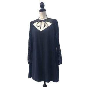 Modcloth Dress Tie Neck Cutout Front Sheer Polka Dot Long Sleeves Black Navy NEW